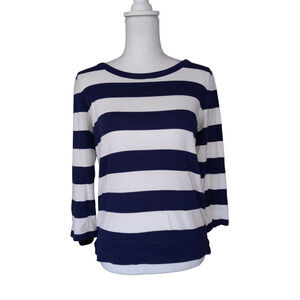 Gap women's Navy and White Striped 7/8 sleeve Sweater Blouse - Size M